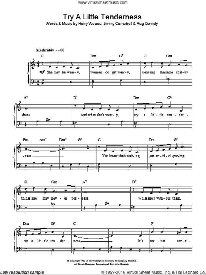 Try A Little Tenderness sheet music for piano solo by Otis Redding, The Commitments, Harry Woods, Jimmy Campbell and Reg Connelly, easy skill level