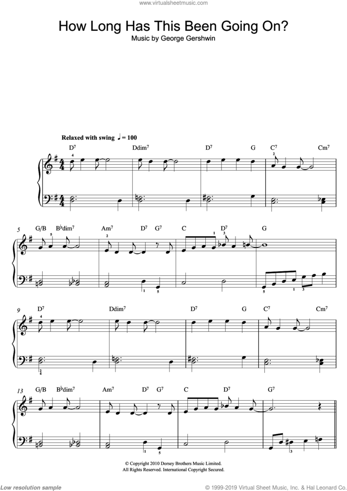 How Long Has This Been Going On? sheet music for piano solo by George Gershwin, easy skill level
