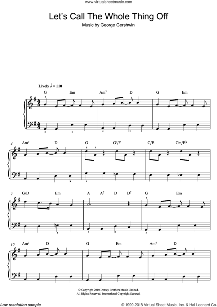 Let's Call The Whole Thing Off sheet music for piano solo by George Gershwin, easy skill level