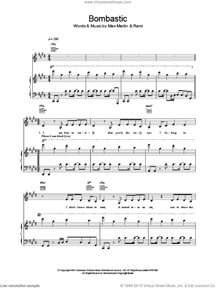 Bombastic Love sheet music for voice, piano or guitar by Max Martin, Britney Spears and Rami, intermediate skill level