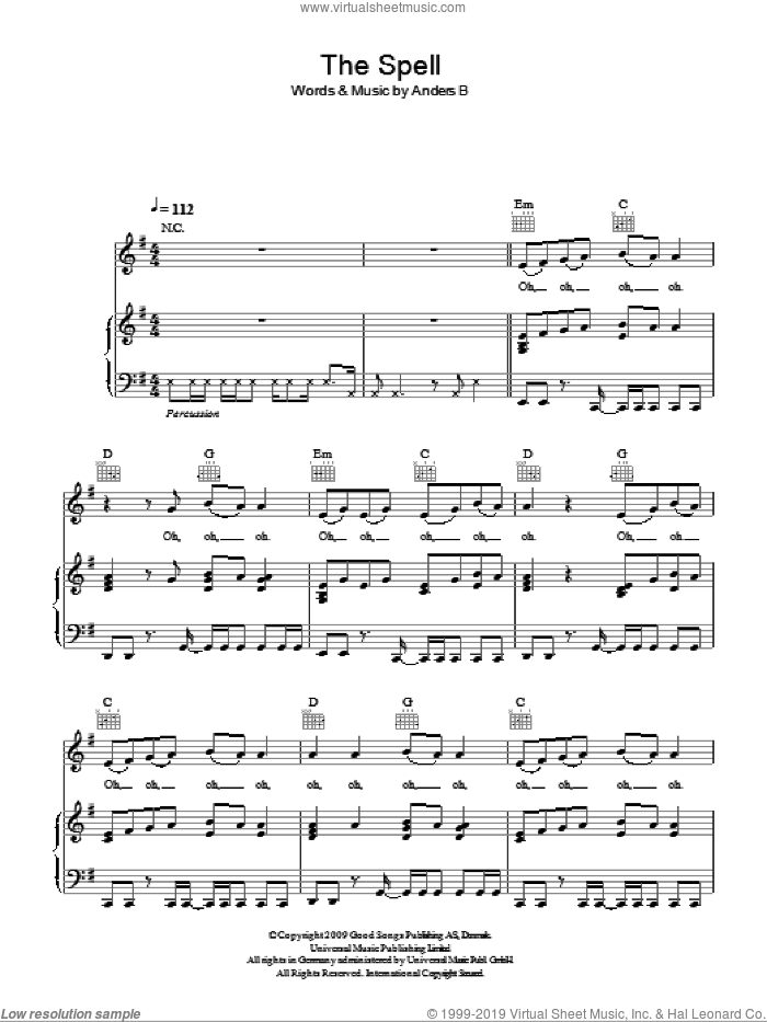 The Spell sheet music for voice, piano or guitar by Alphabeat and Anders B, intermediate skill level