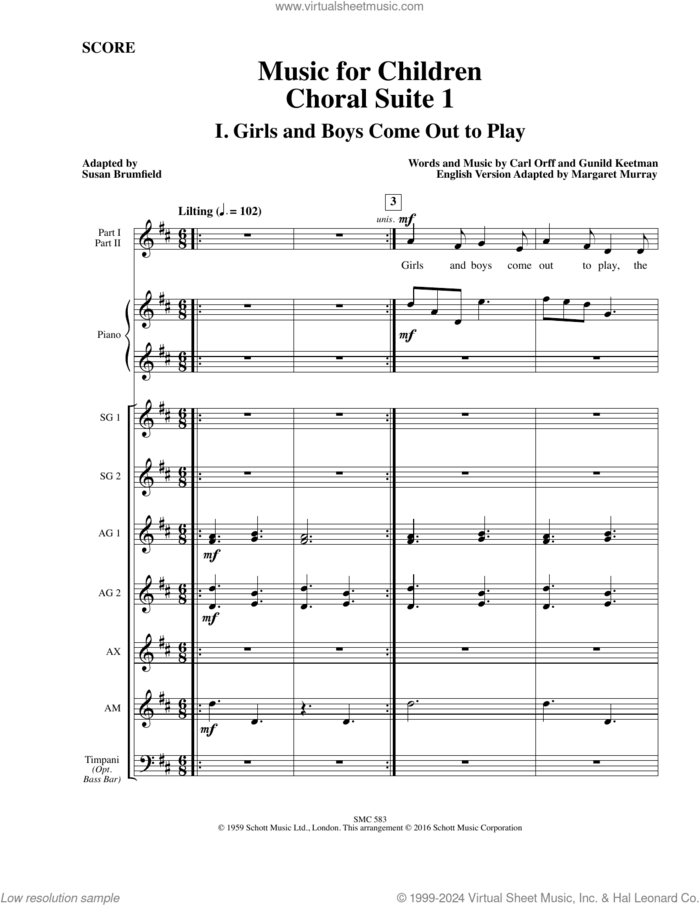 Music for Children (arr. Susan Brumfield) sheet music for orchestra/band (score) by Carl Orff and Susan Brumfield, intermediate skill level