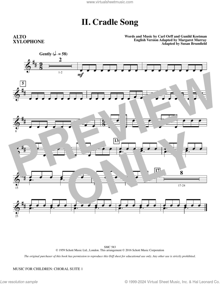 Music for Children (arr. Susan Brumfield) sheet music for orchestra/band (alto xylophone) by Carl Orff and Susan Brumfield, intermediate skill level