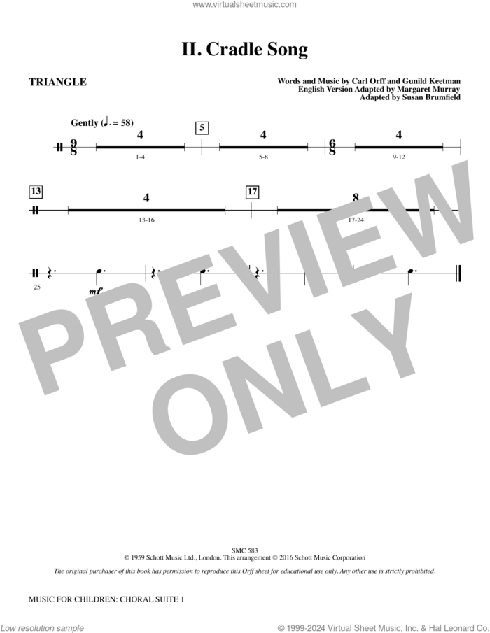 Music for Children (arr. Susan Brumfield) sheet music for orchestra/band (triangle) by Carl Orff and Susan Brumfield, intermediate skill level