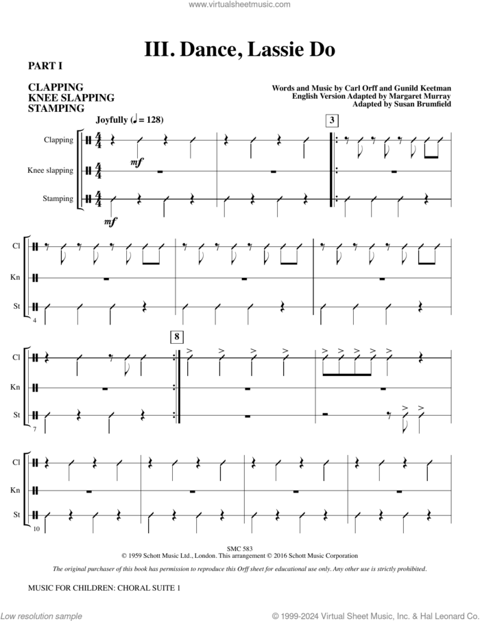 Music for Children (arr. Susan Brumfield) sheet music for orchestra/band (body percussion 1) by Carl Orff and Susan Brumfield, intermediate skill level