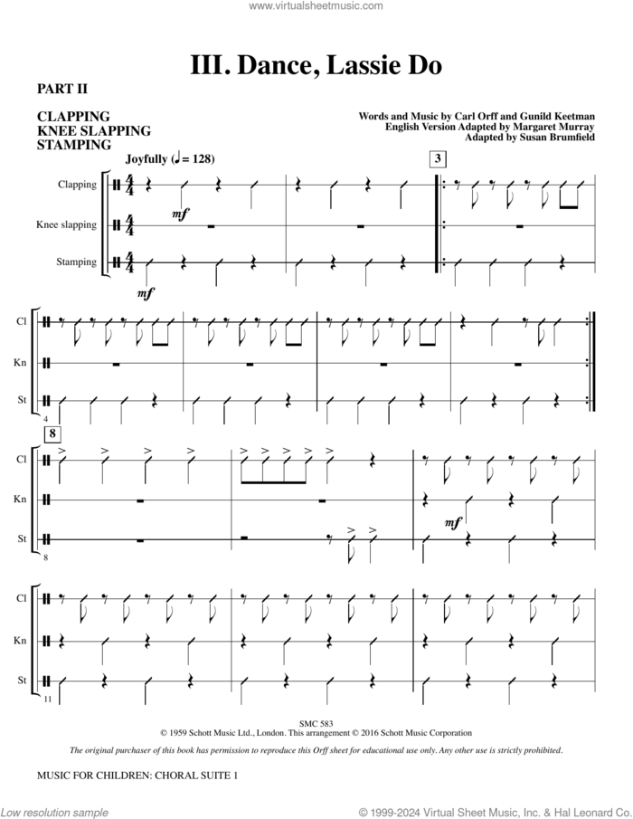 Music for Children (arr. Susan Brumfield) sheet music for orchestra/band (body percussion 2) by Carl Orff and Susan Brumfield, intermediate skill level