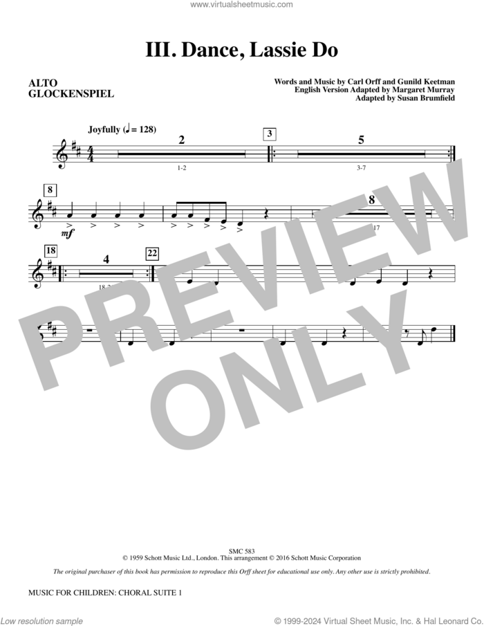 Music for Children (arr. Susan Brumfield) sheet music for orchestra/band (alto glockenspiel) by Carl Orff and Susan Brumfield, intermediate skill level