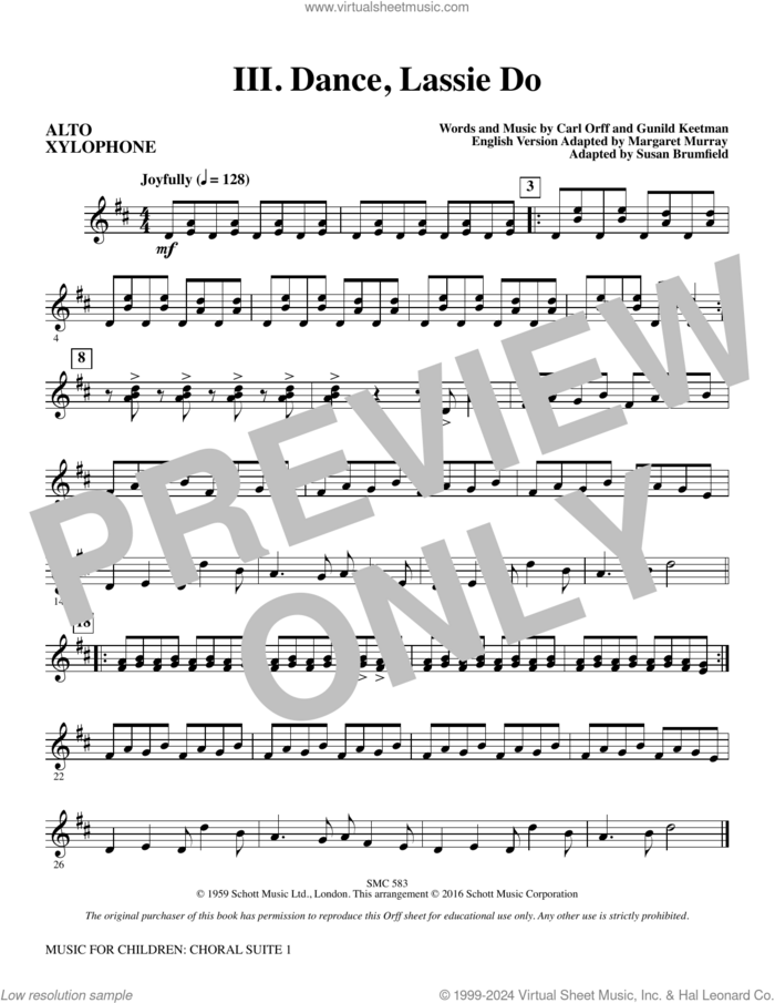 Music for Children (arr. Susan Brumfield) sheet music for orchestra/band (alto xylophone) by Carl Orff and Susan Brumfield, intermediate skill level