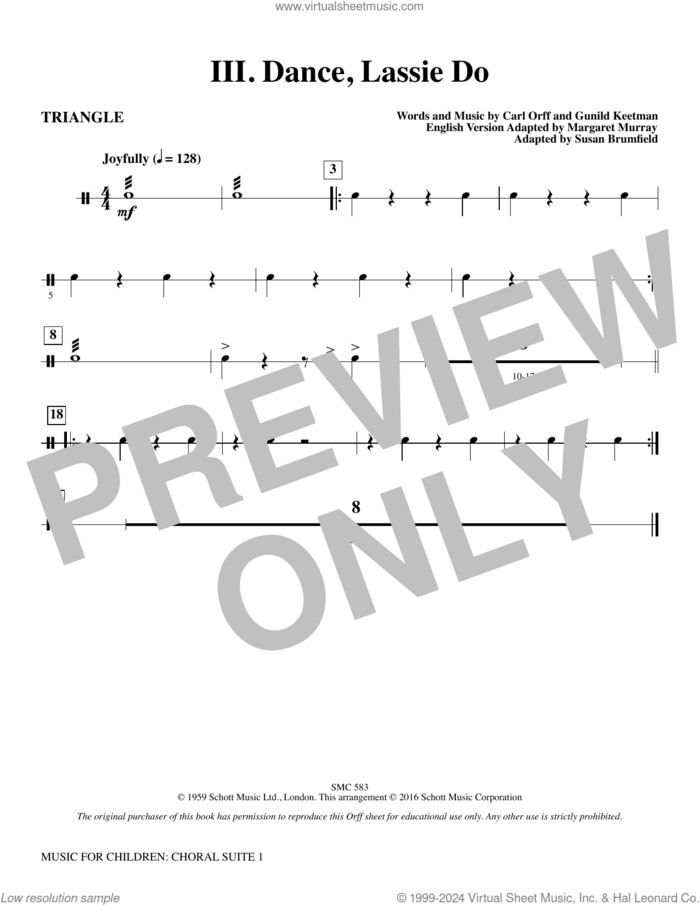 Music for Children (arr. Susan Brumfield) sheet music for orchestra/band (triangle) by Carl Orff and Susan Brumfield, intermediate skill level