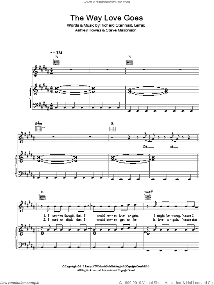 The Way Love Goes sheet music for voice, piano or guitar by Lemar, Ashley Howes, Richard Stannard and Steve Malcomson, intermediate skill level