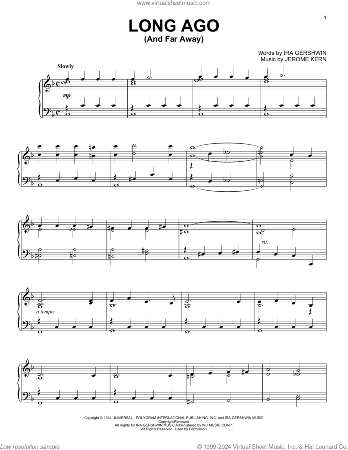 Long Ago (And Far Away) sheet music for piano solo by Ira Gershwin and Jerome Kern, intermediate skill level