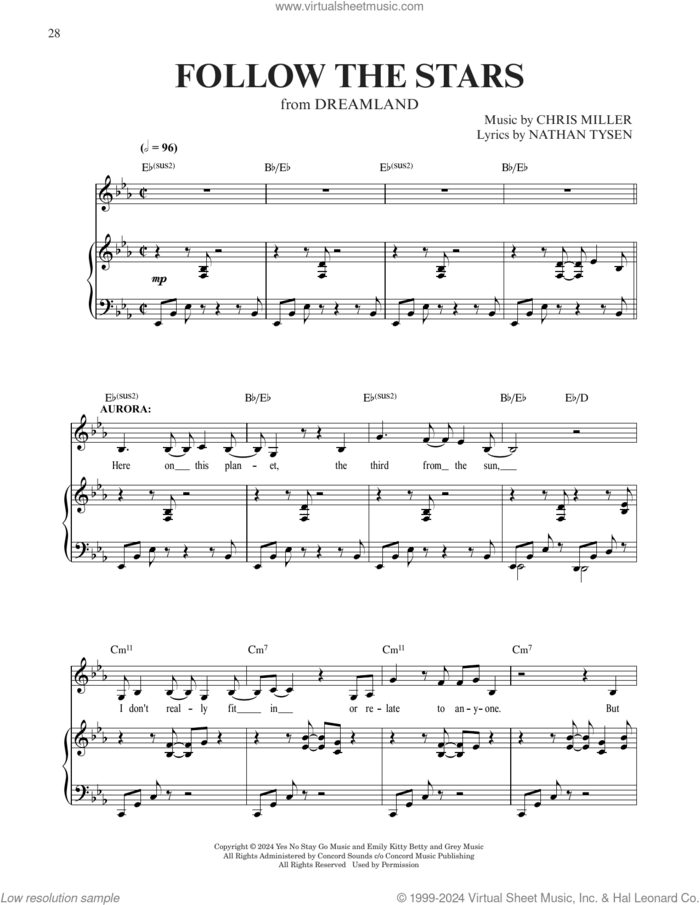 Follow The Stars (from Dreamland) sheet music for voice and piano by Chris Miller & Nathan Tysen, Chris Miller and Nathan Tysen, intermediate skill level