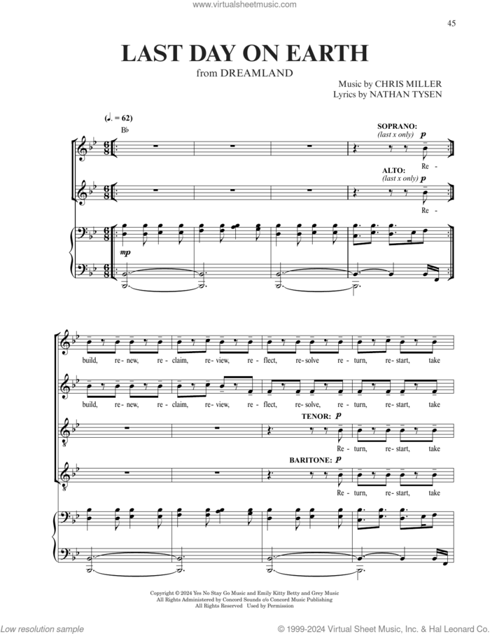 Last Day On Earth (from Dreamland) sheet music for voice and piano by Chris Miller & Nathan Tysen, Chris Miller and Nathan Tysen, intermediate skill level