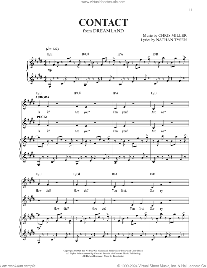 Contact (from Dreamland) sheet music for voice and piano by Chris Miller & Nathan Tysen, Chris Miller and Nathan Tysen, intermediate skill level