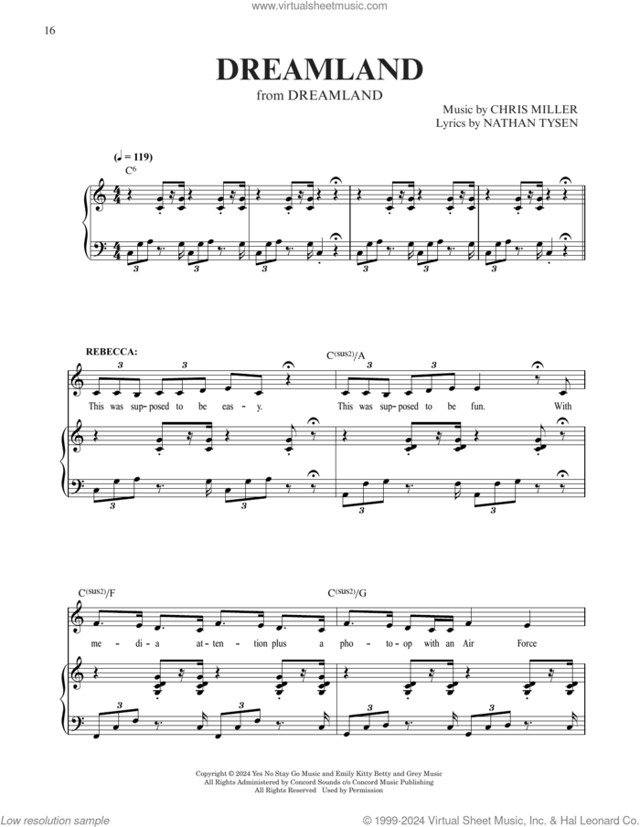 Dreamland (from Dreamland) sheet music for voice and piano by Chris Miller & Nathan Tysen, Chris Miller and Nathan Tysen, intermediate skill level