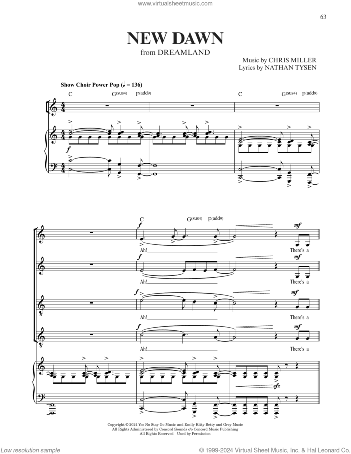 New Dawn (from Dreamland) sheet music for voice and piano by Chris Miller & Nathan Tysen, Chris Miller and Nathan Tysen, intermediate skill level