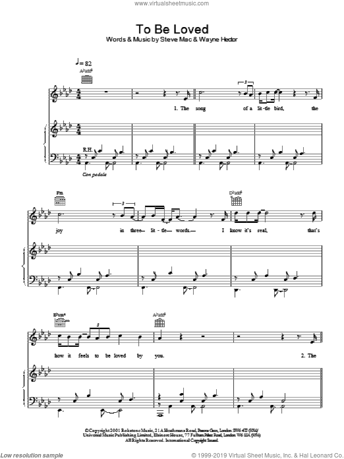 To Be Loved sheet music for voice, piano or guitar by Steve Mac, Westlife and Wayne Hector, intermediate skill level
