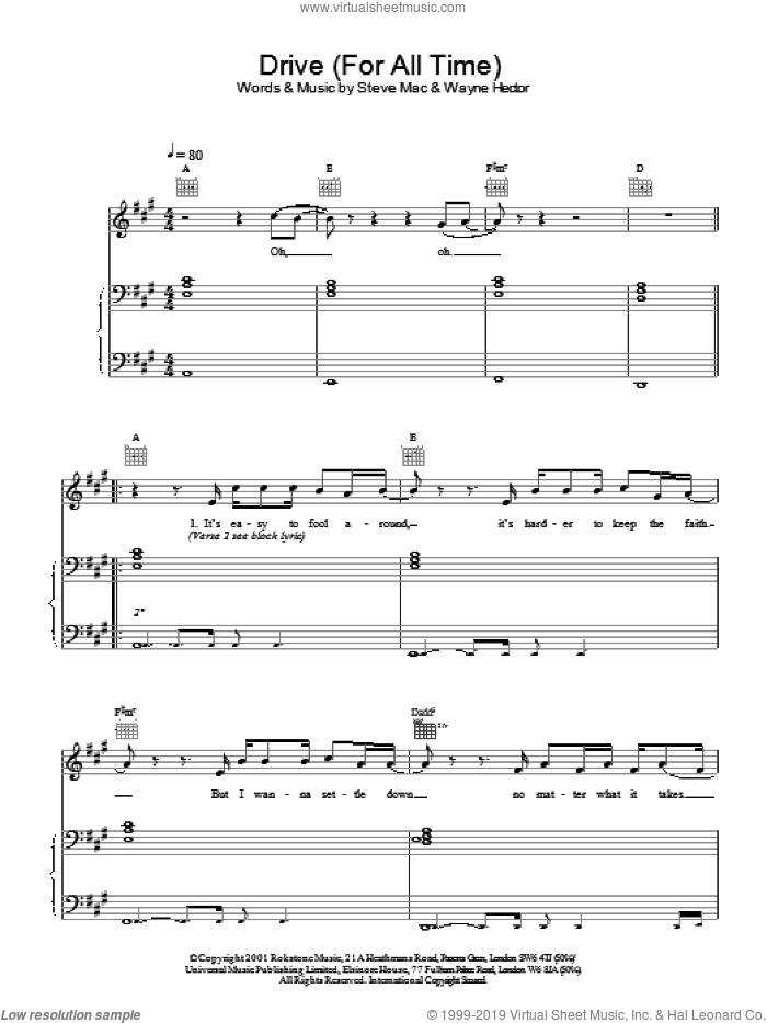 Drive (For All Time) sheet music for voice, piano or guitar by Steve Mac, Westlife and Wayne Hector, intermediate skill level