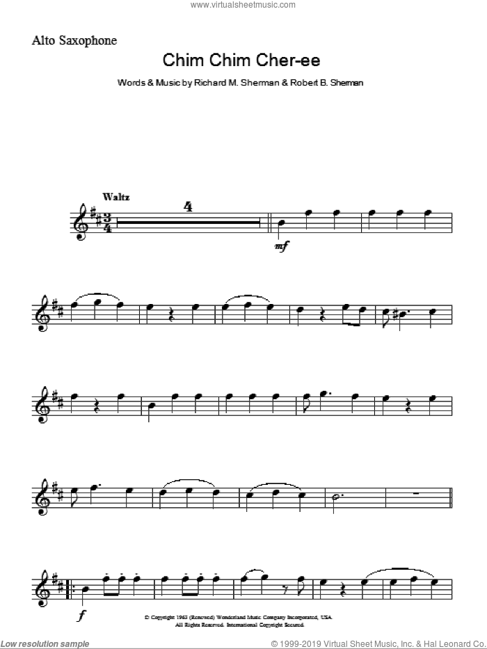 Chim Chim Cher-ee (from Mary Poppins) sheet music for voice and other instruments (fake book) by Dick Van Dyke, Richard M. Sherman and Robert B. Sherman, intermediate skill level