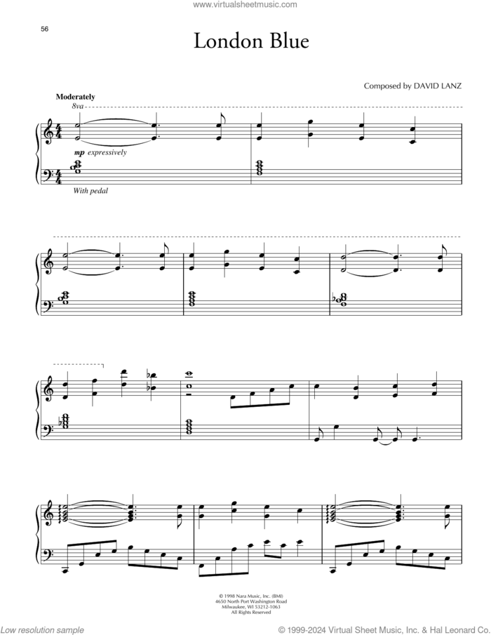 London Blue sheet music for piano solo by David Lanz, intermediate skill level