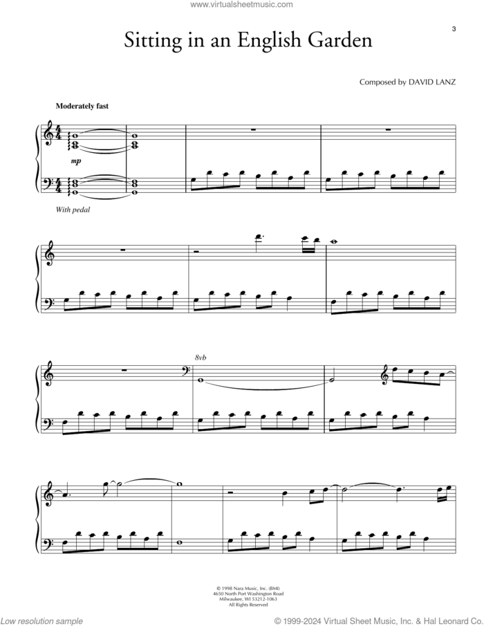 Sitting In An English Garden sheet music for piano solo by David Lanz, intermediate skill level