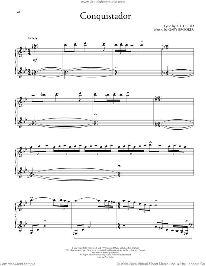 Conquistador sheet music for piano solo by David Lanz, Procol Harum, Gary Brooker and Keith Reid, intermediate skill level