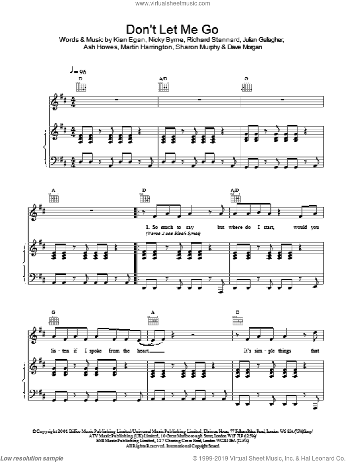 Don't Let Me Go sheet music for voice, piano or guitar by Westlife and Kian Egan, intermediate skill level