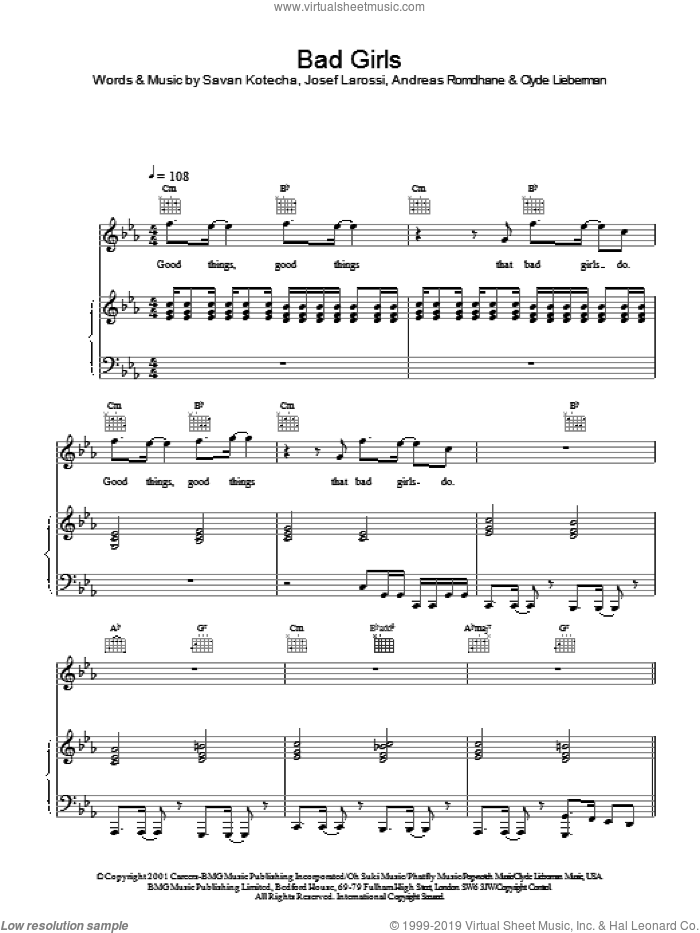 Bad Girls sheet music for voice, piano or guitar by Westlife and Savan Kotecha, intermediate skill level