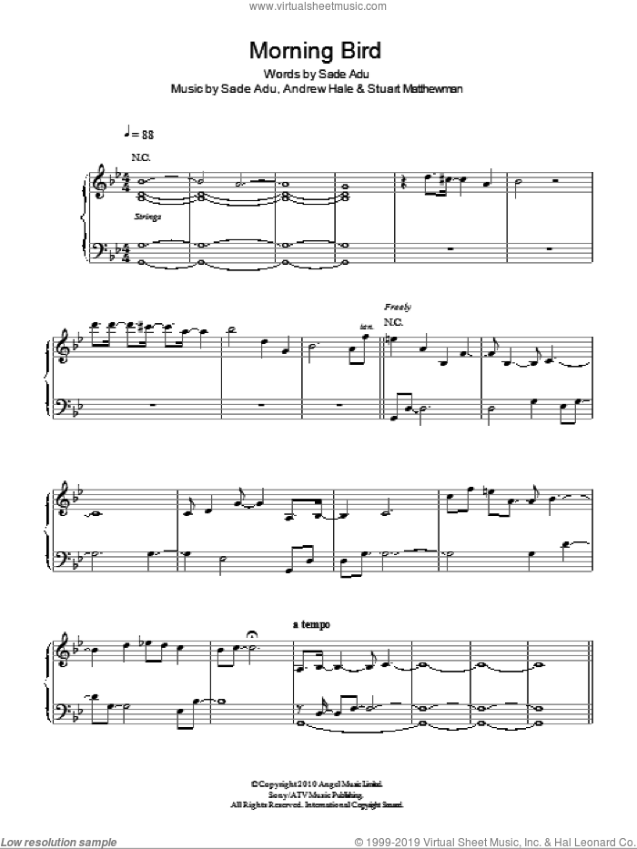 Morning Bird sheet music for voice, piano or guitar by Sade, Andrew Hale and Stuart Matthewman, intermediate skill level