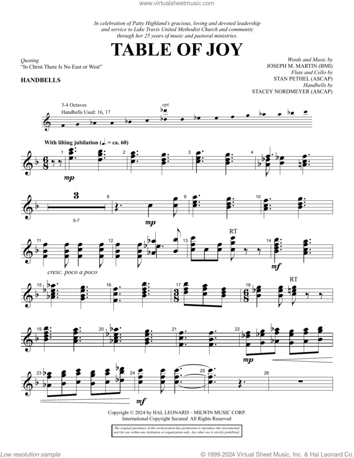 Table Of Joy sheet music for orchestra/band (handbells) by Joseph M. Martin, intermediate skill level