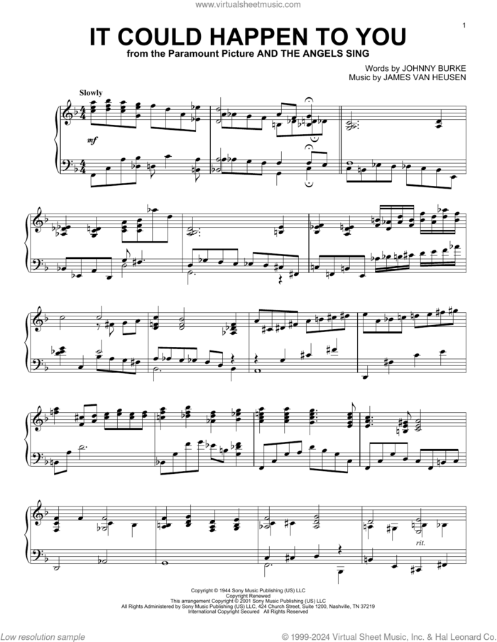 It Could Happen To You (arr. Al Lerner) sheet music for piano solo by Frank Sinatra, Alan Jay Lerner, June Christy, Jimmy van Heusen and John Burke, intermediate skill level