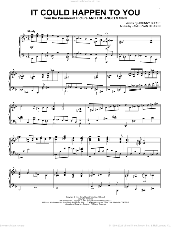 It Could Happen To You (arr. Al Lerner) sheet music for piano solo by Frank Sinatra, Alan Jay Lerner, June Christy, Jimmy van Heusen and John Burke, intermediate skill level