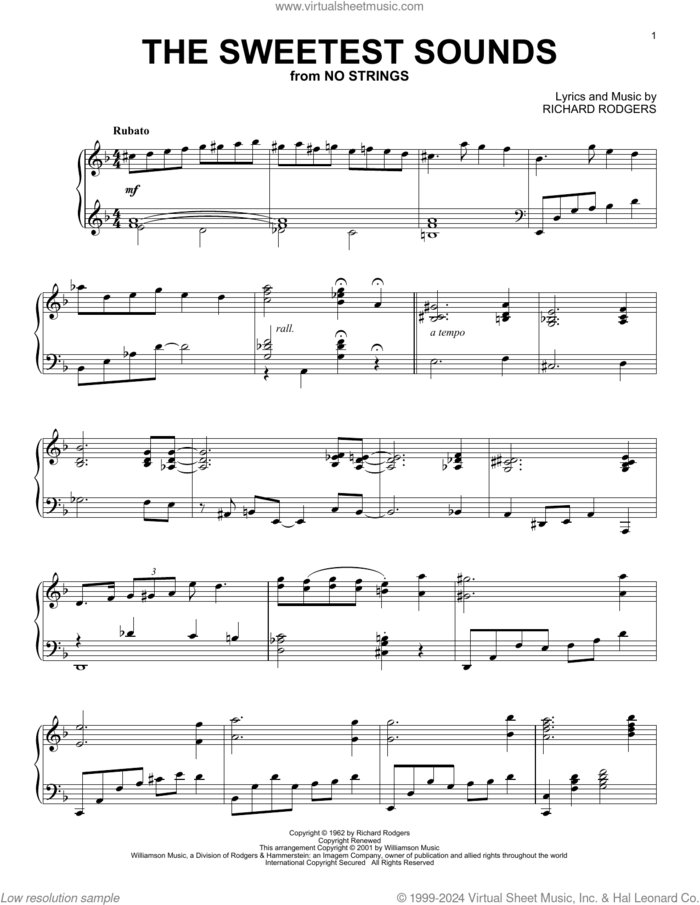 The Sweetest Sounds (arr. Al Lerner) sheet music for piano solo by Richard Rodgers and Alan Jay Lerner, intermediate skill level