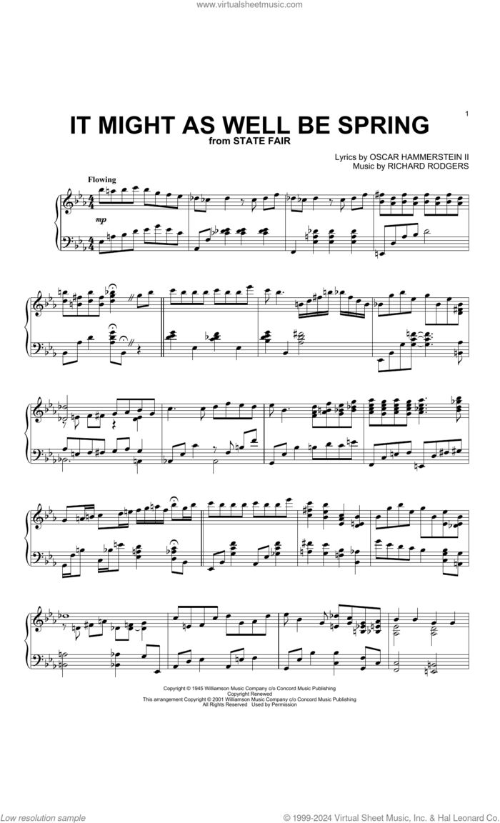 It Might As Well Be Spring (arr. Al Lerner) sheet music for piano solo by Rodgers & Hammerstein, Alan Jay Lerner, Oscar II Hammerstein and Richard Rodgers, intermediate skill level