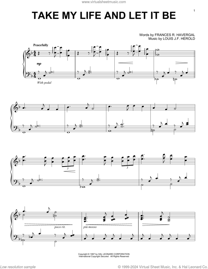 Take My Life And Let It Be sheet music for piano solo by Frances R. Havergal, George Kingsley and Louis J.F. Herold, intermediate skill level