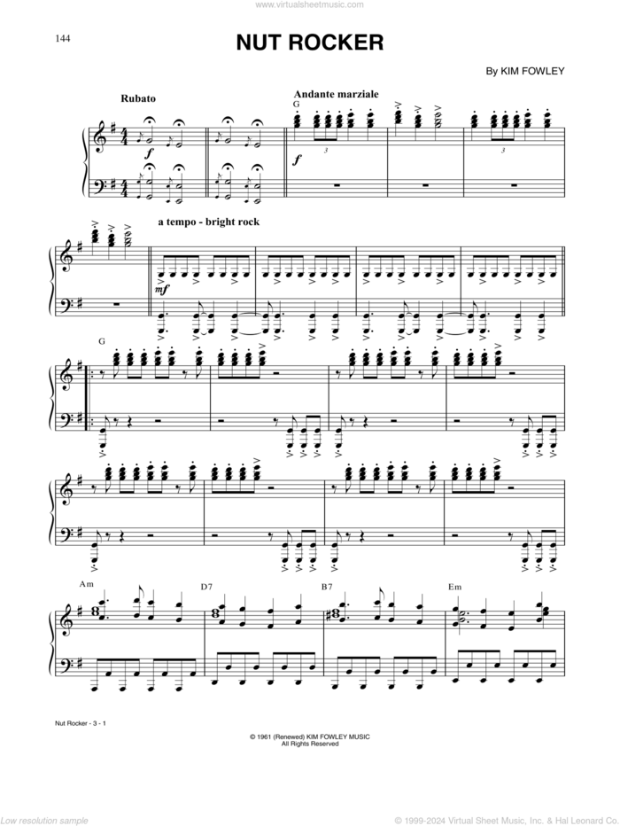 Nut Rocker sheet music for piano solo by B. Bumble & The Stingers, Kim Fowley and Pyotr Ilyich Tchaikovsky, classical score, intermediate skill level