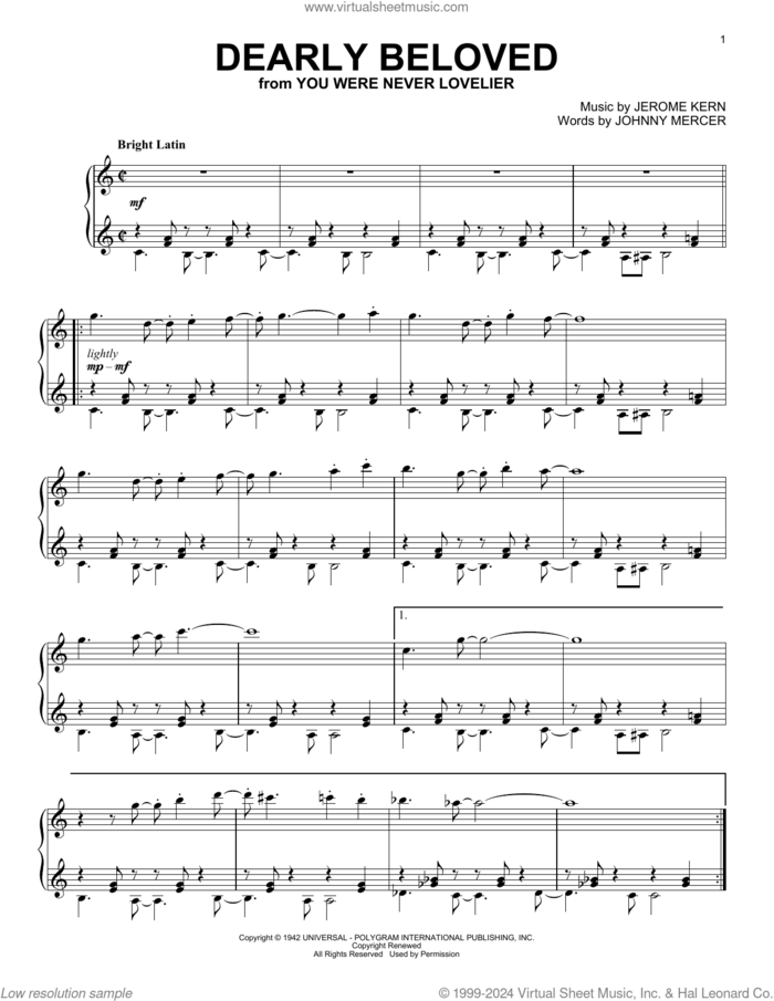 Dearly Beloved (arr. Dan Rodowicz) sheet music for piano solo by Johnny Mercer, Dan Rodowicz and Jerome Kern, intermediate skill level