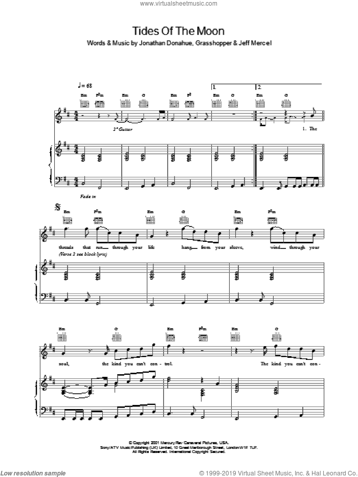 Tides Of The Moon sheet music for voice, piano or guitar by Mercury Rev and Jonathan Donahue, intermediate skill level