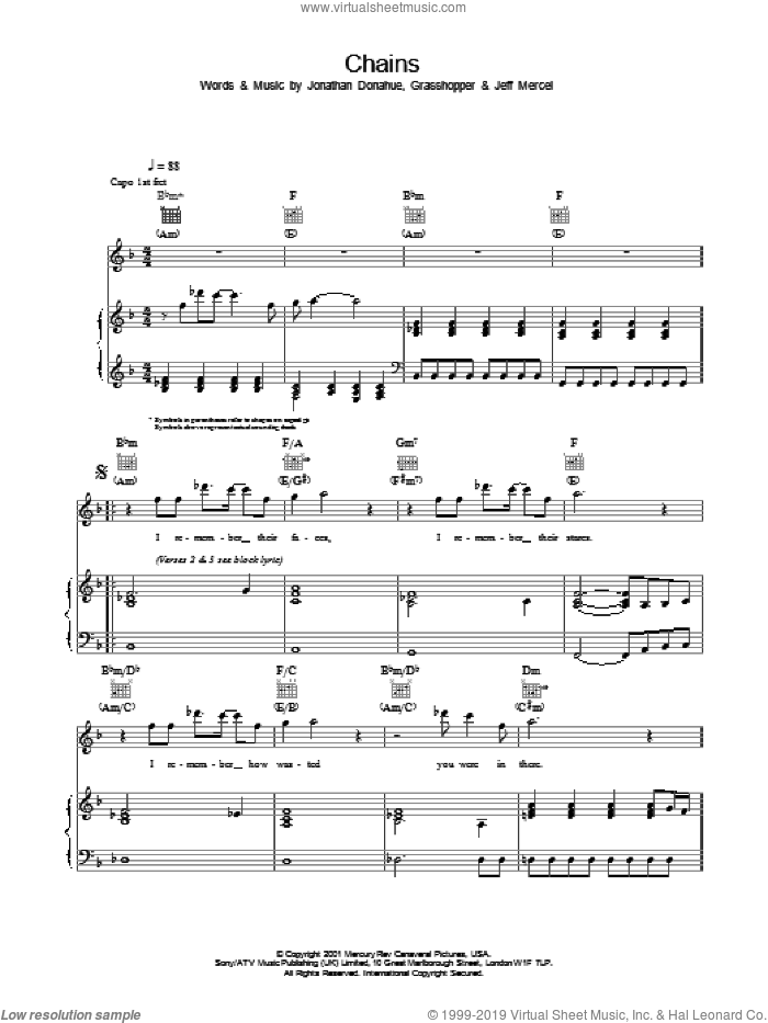 Chains sheet music for voice, piano or guitar by Mercury Rev and Jonathan Donahue, intermediate skill level