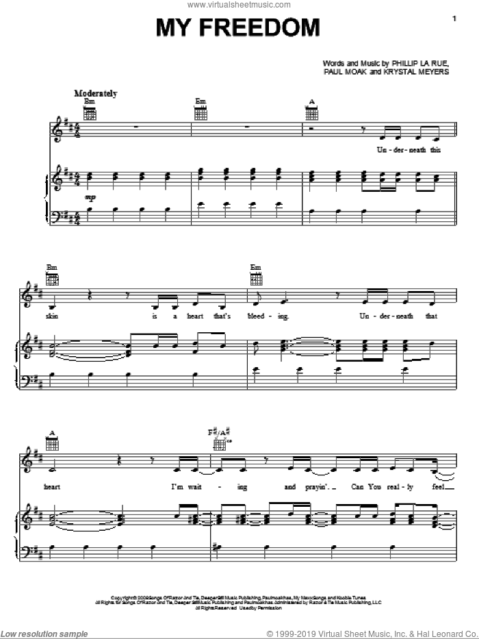 My Freedom sheet music for voice, piano or guitar by Krystal Meyers, Paul Moak and Phillip Larue, intermediate skill level