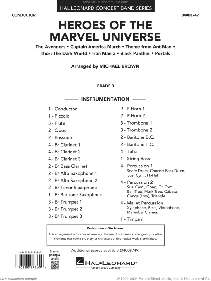 Heroes Of The Marvel Universe (COMPLETE) sheet music for concert band by Michael Brown, intermediate skill level
