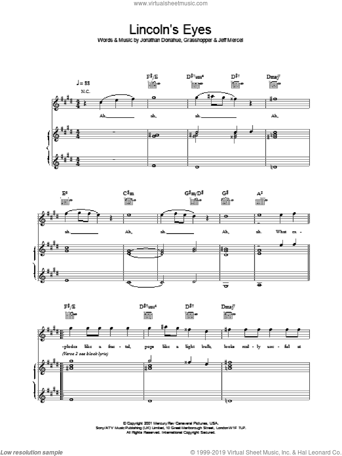 Lincoln's Eyes sheet music for voice, piano or guitar by Mercury Rev and Jonathan Donahue, intermediate skill level