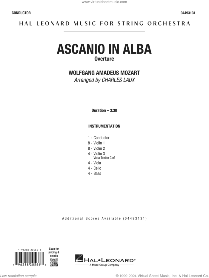 Ascanio In Alba Overture (arr. Charles Laux) (COMPLETE) sheet music for orchestra by Wolfgang Amadeus Mozart and Charles Laux, classical score, intermediate skill level