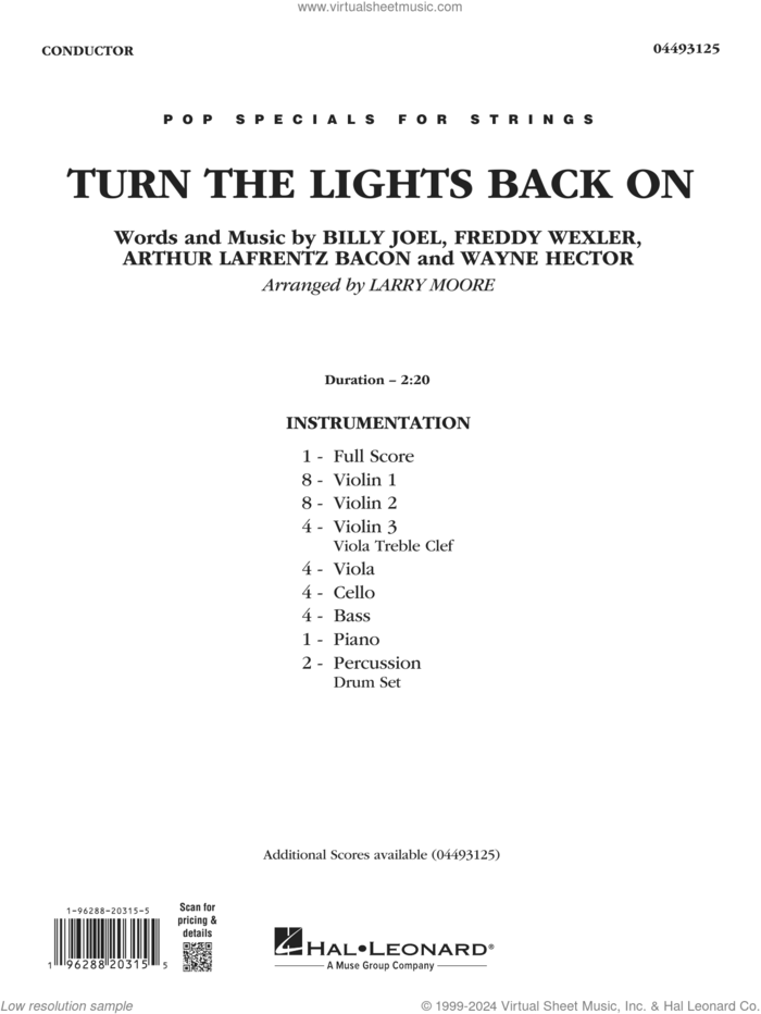 Turn The Lights Back On (arr. Larry Moore) (COMPLETE) sheet music for orchestra by Billy Joel, Arthur Lafrentz Bacon, Freddy Wexler, Larry Moore and Wayne Hector, intermediate skill level