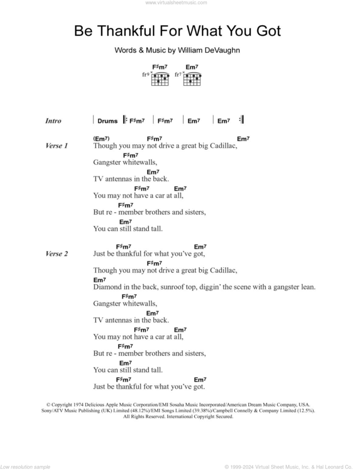 Be Thankful For What You Got sheet music for guitar (chords) by William DeVaughn, intermediate skill level