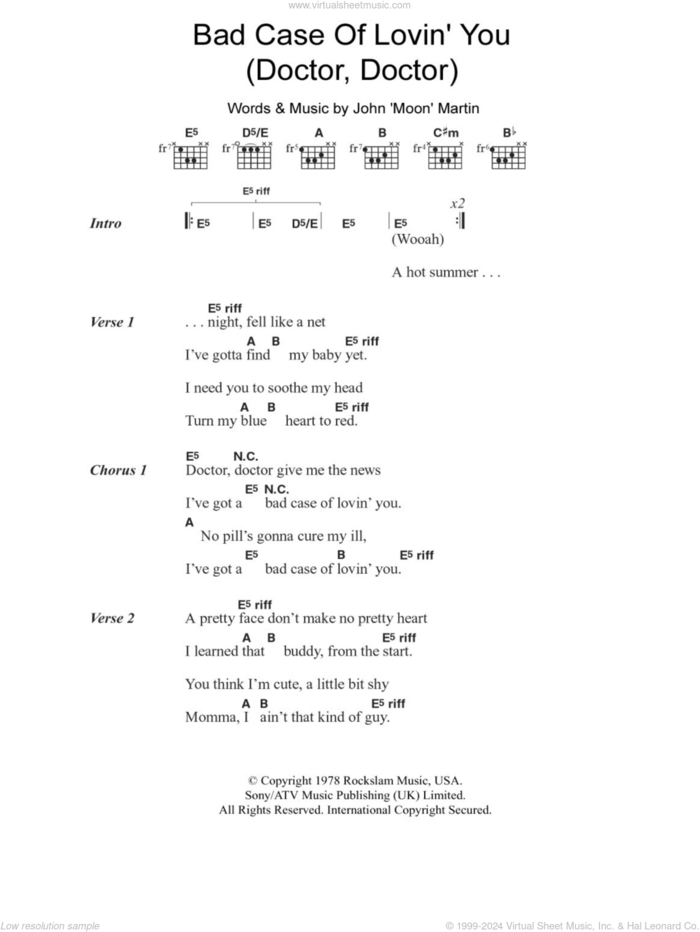 Bad Case Of Lovin' You (Doctor, Doctor) sheet music for guitar (chords) by Robert Palmer and John Moon Martin, intermediate skill level