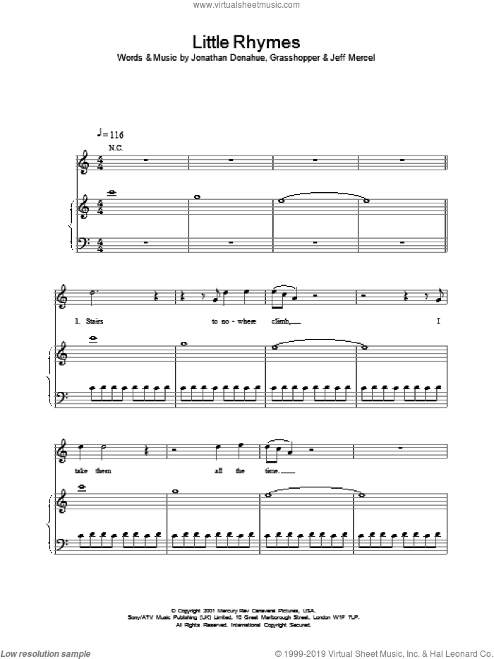 Little Rhymes sheet music for voice, piano or guitar by Mercury Rev and Jonathan Donahue, intermediate skill level