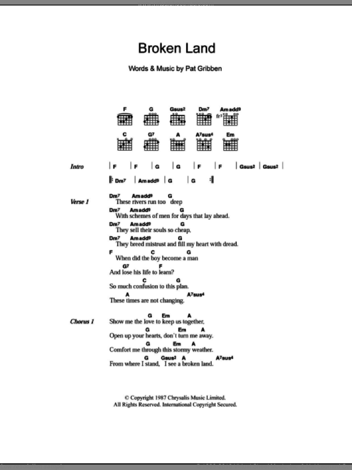 Broken Land sheet music for guitar (chords) by The Adventures and Pat Gribben, intermediate skill level