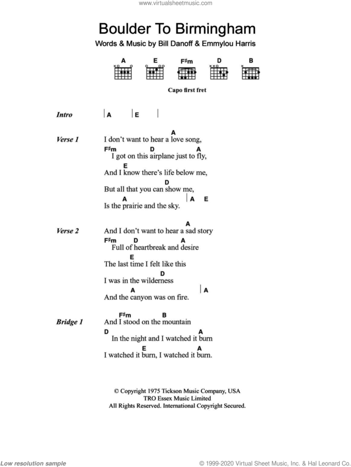 Boulder To Birmingham sheet music for guitar (chords) by Emmylou Harris and Bill Danoff, intermediate skill level