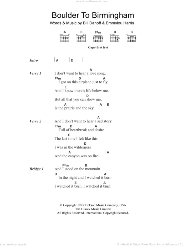 Boulder To Birmingham sheet music for guitar (chords) by Emmylou Harris and Bill Danoff, intermediate skill level